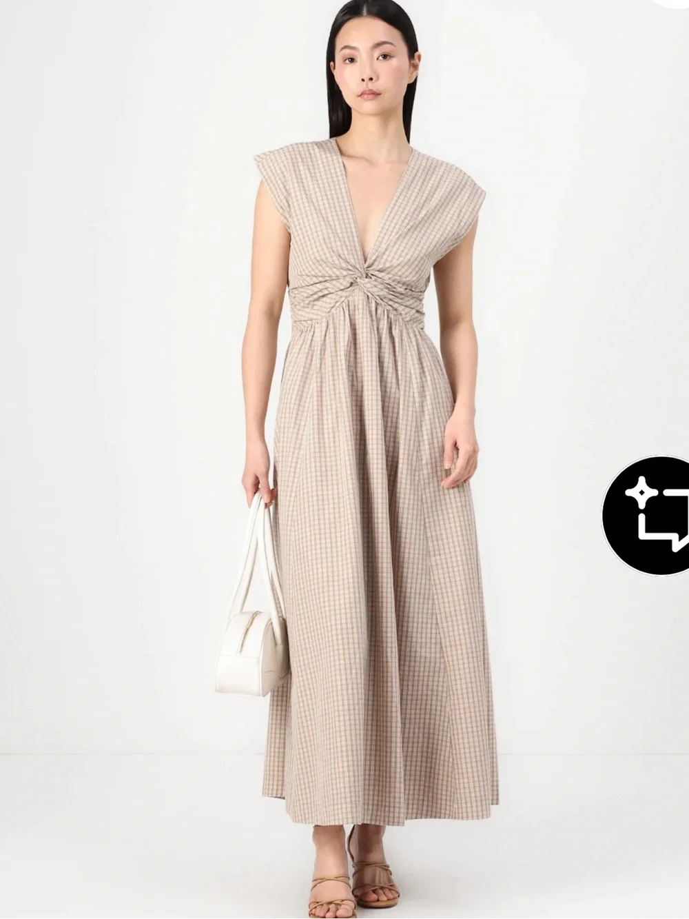 Abercrombie & Fitch Twist Bodice Plaid Brown & Ivory Maxi Cotton Dress, Small